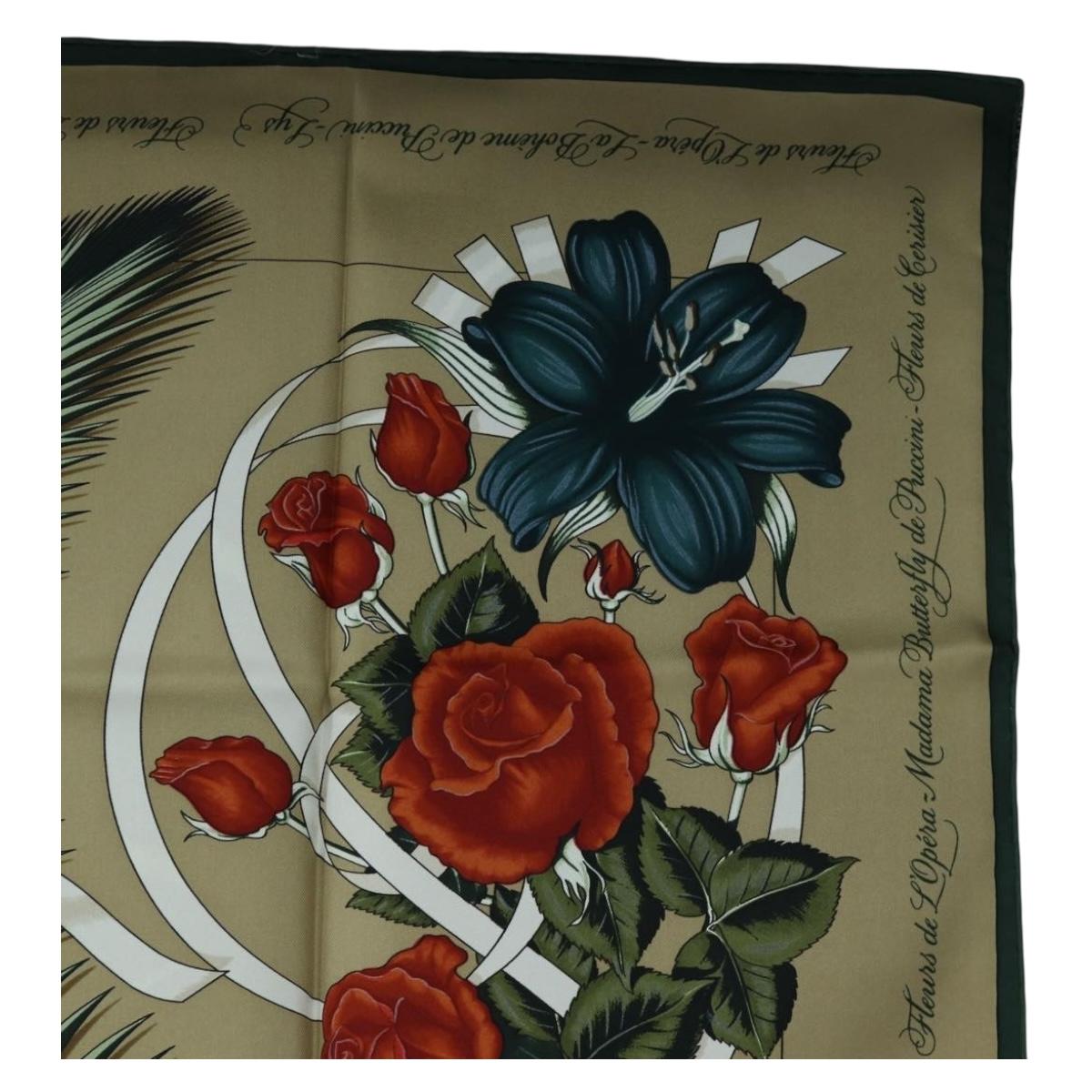 HERMES Carre 90 Scarf Silk Beige Green Auth am12194M