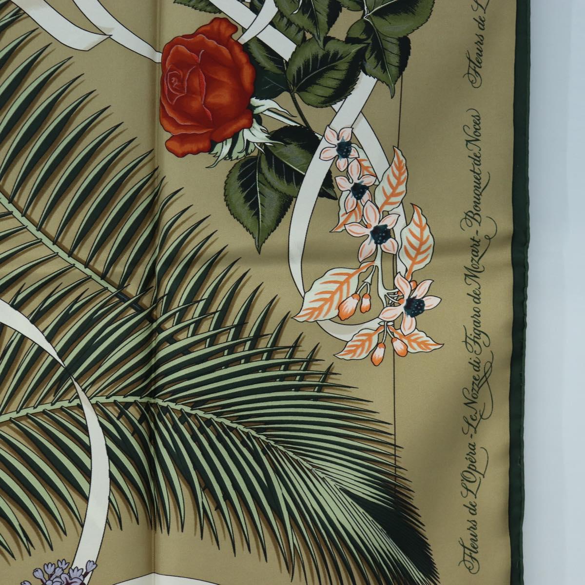 HERMES Carre 90 Scarf Silk Beige Green Auth am12194M