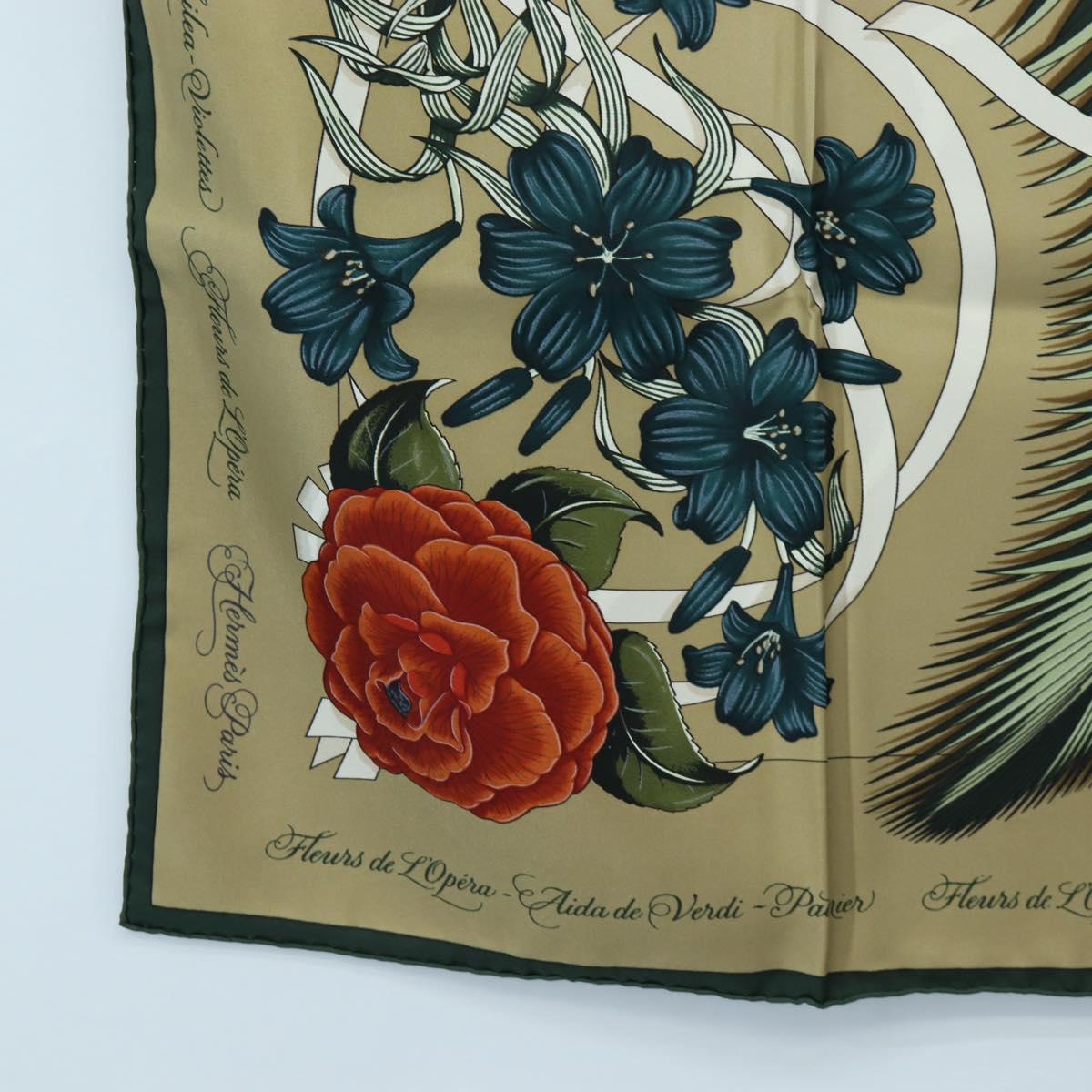 HERMES Carre 90 Scarf Silk Beige Green Auth am12194M