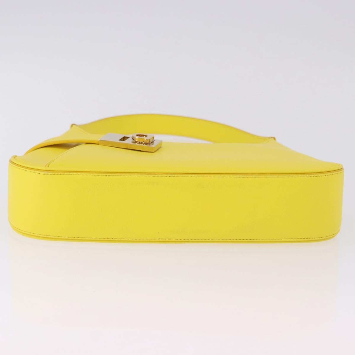 Salvatore Ferragamo Gancini Hand Bag Patent leather Yellow Gold Auth am12197M