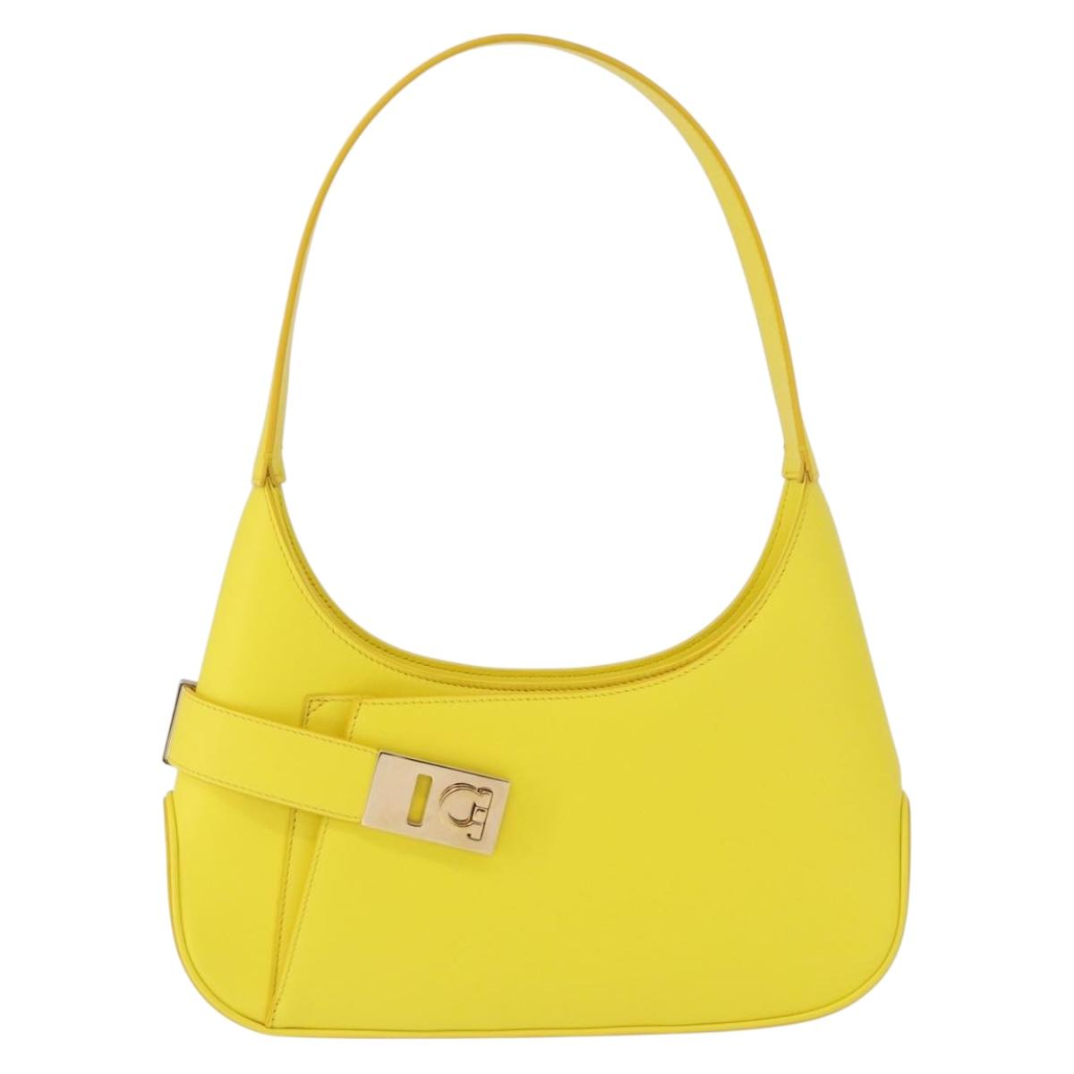 Salvatore Ferragamo Gancini Hand Bag Patent leather Yellow Gold Auth am12197M