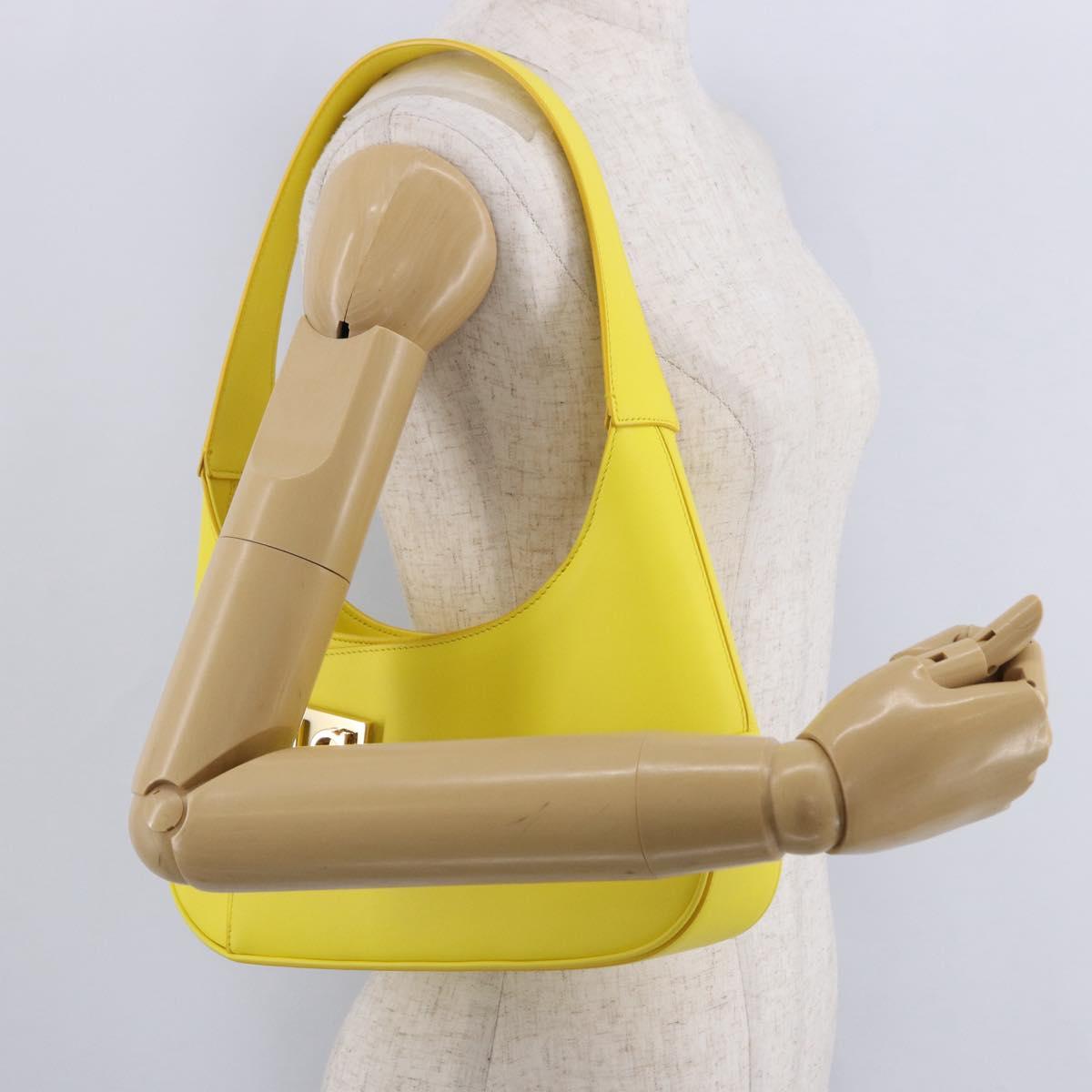 Salvatore Ferragamo Gancini Hand Bag Patent leather Yellow Gold Auth am12197M