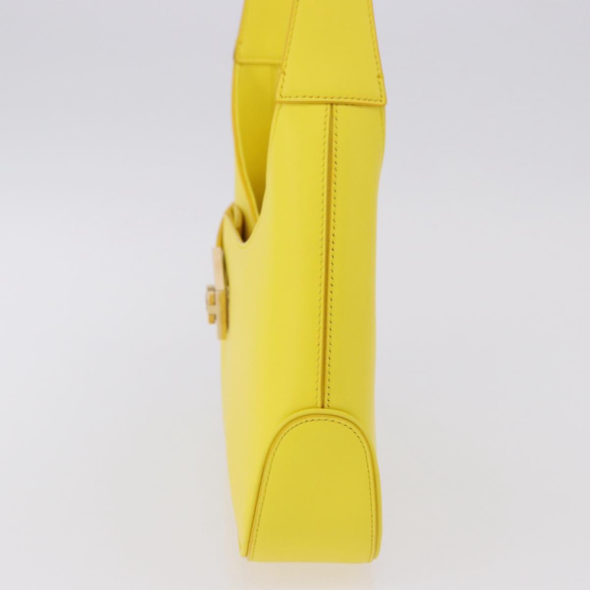 Salvatore Ferragamo Gancini Hand Bag Patent leather Yellow Gold Auth am12197M