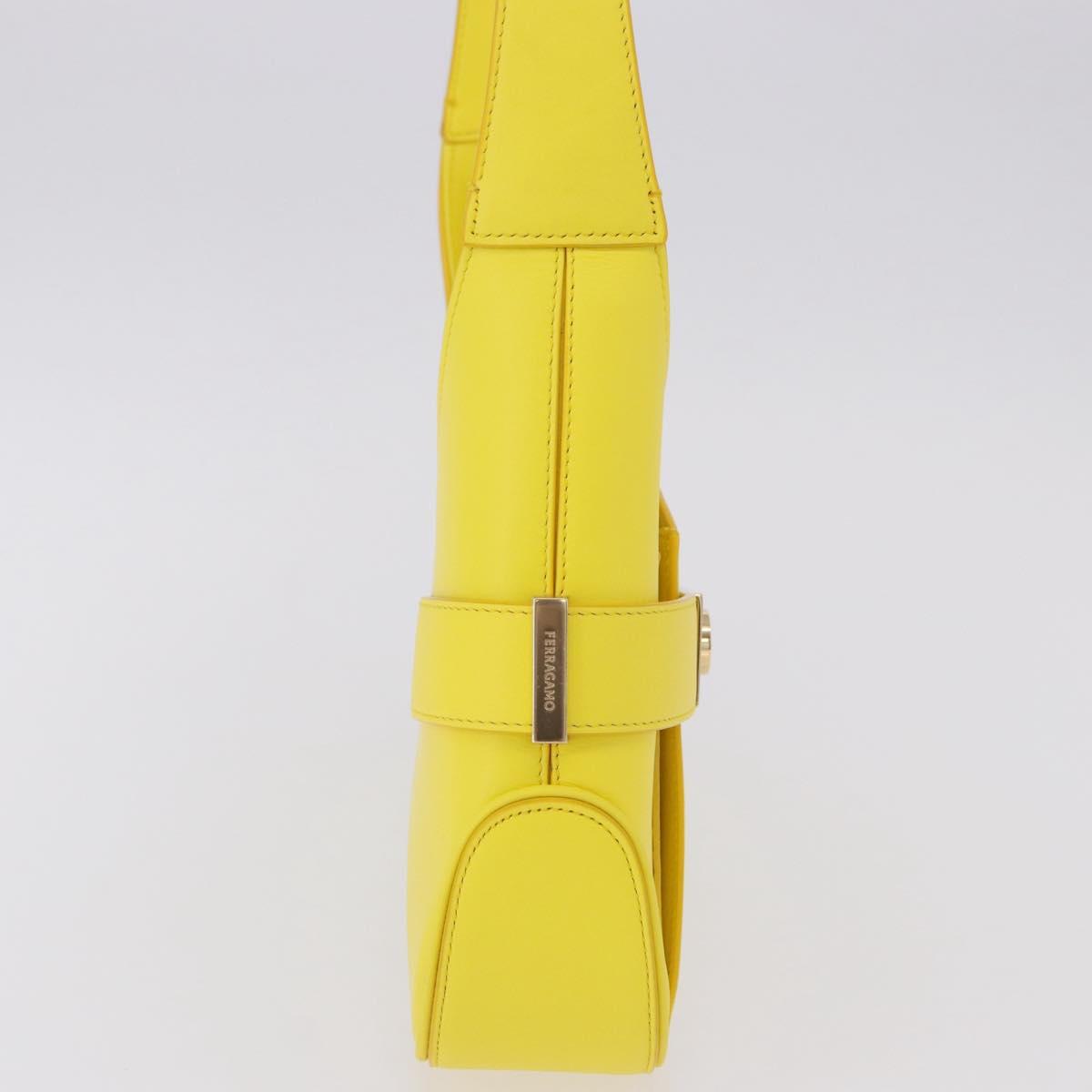 Salvatore Ferragamo Gancini Hand Bag Patent leather Yellow Gold Auth am12197M