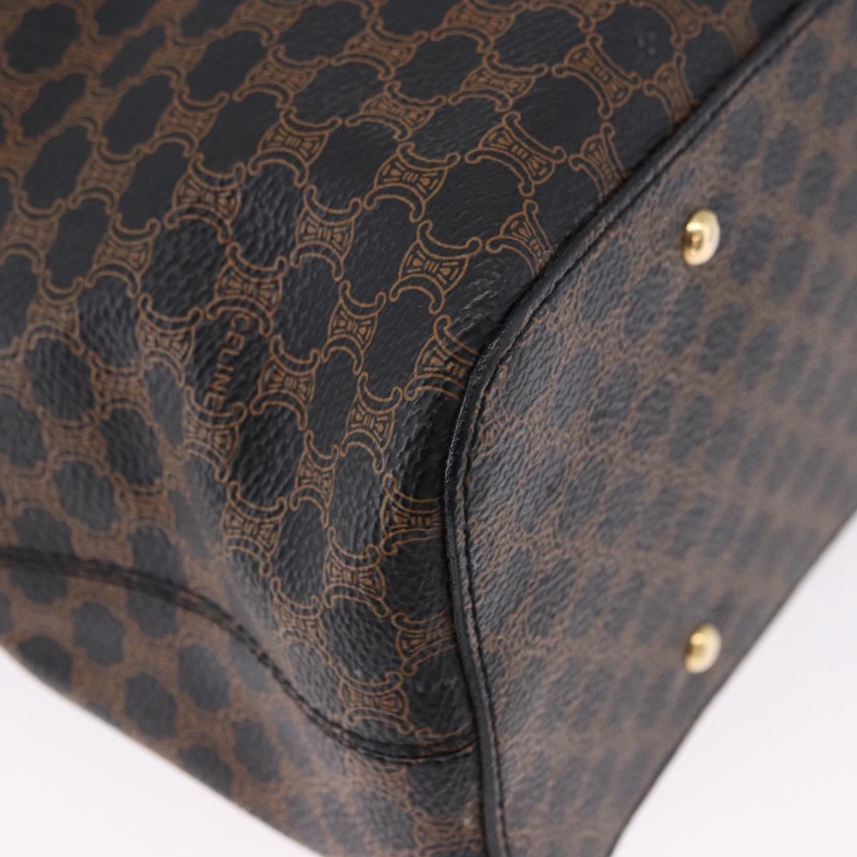 CELINE Macadam Canvas Circle Shoulder Bag PVC Black Gold Auth am12198V