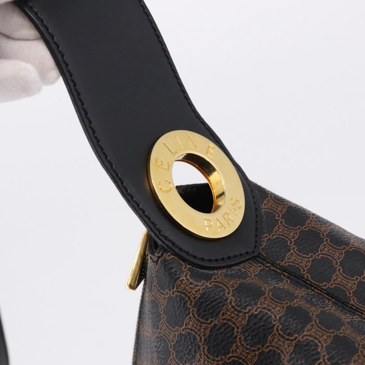 CELINE Macadam Canvas Circle Shoulder Bag PVC Black Gold Auth am12198V