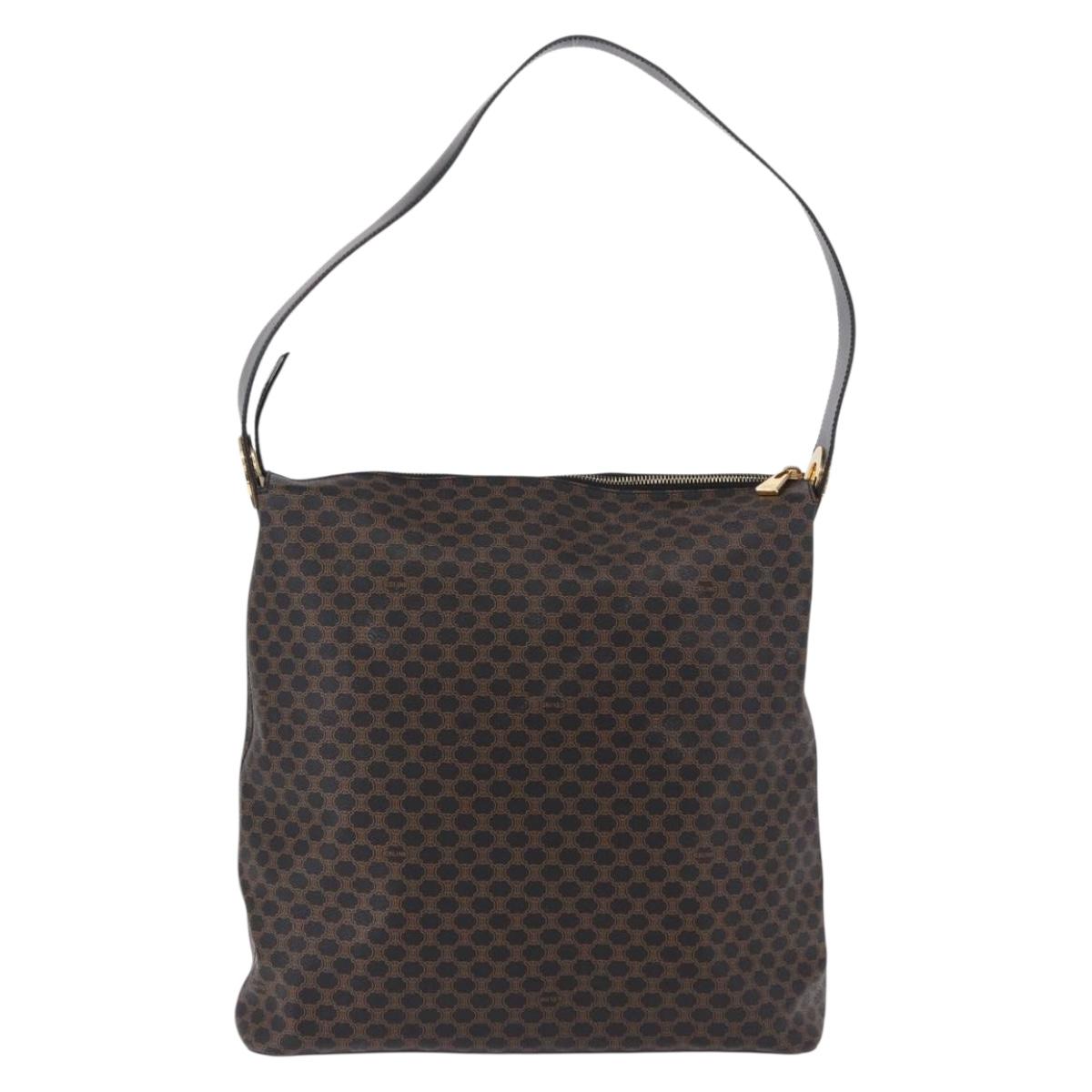 CELINE Macadam Canvas Circle Shoulder Bag PVC Black Gold Auth am12198V