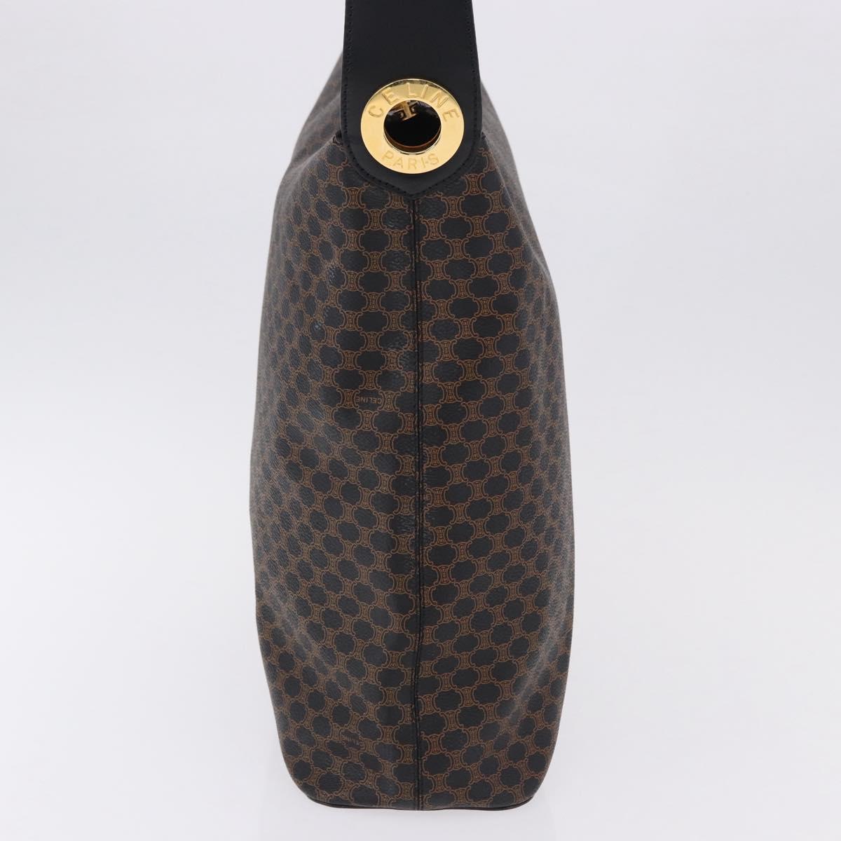 CELINE Macadam Canvas Circle Shoulder Bag PVC Black Gold Auth am12198V