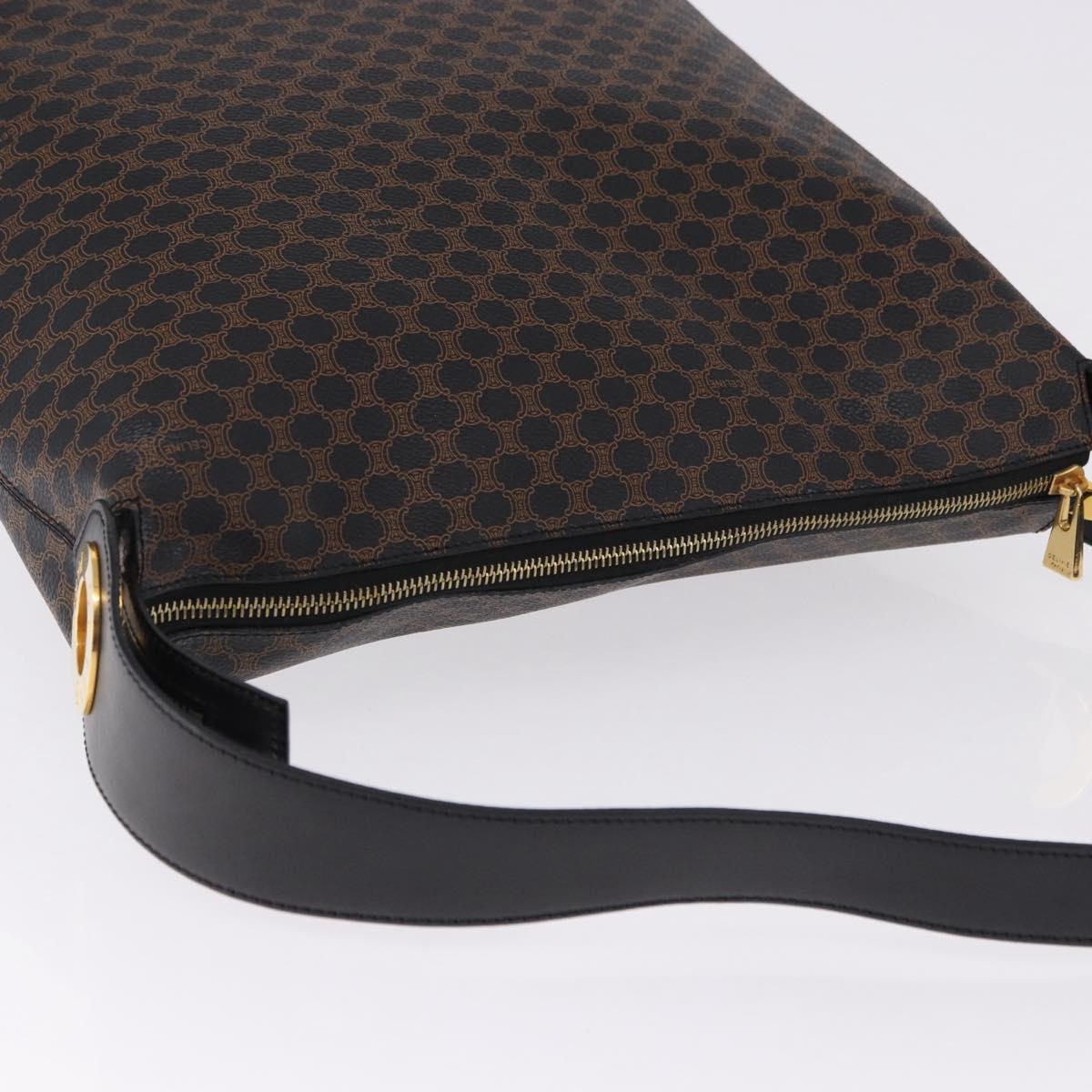 CELINE Macadam Canvas Circle Shoulder Bag PVC Black Gold Auth am12198V