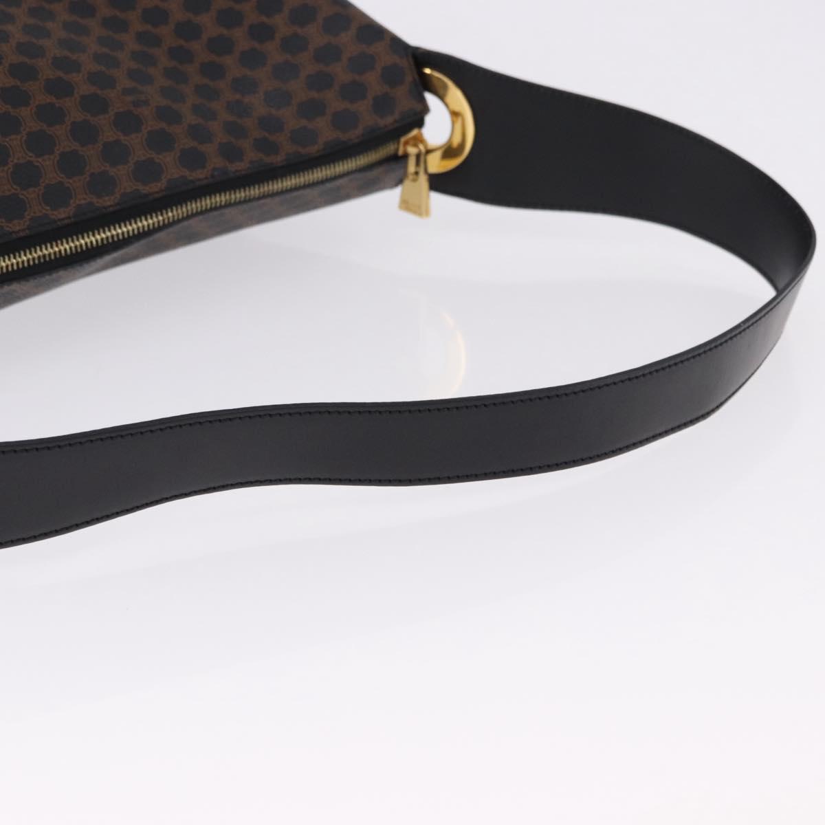 CELINE Macadam Canvas Circle Shoulder Bag PVC Black Gold Auth am12198V