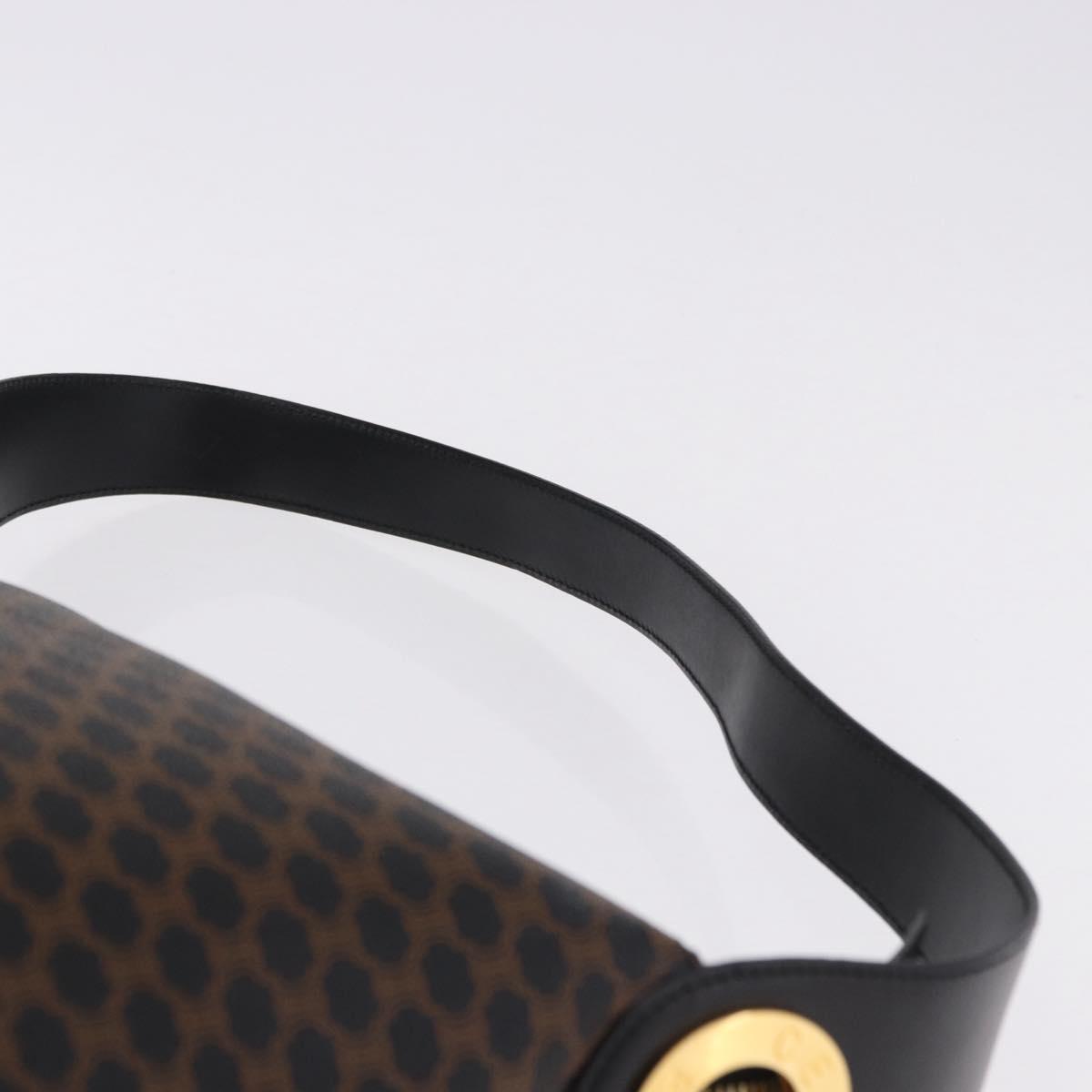 CELINE Macadam Canvas Circle Shoulder Bag PVC Black Gold Auth am12198V