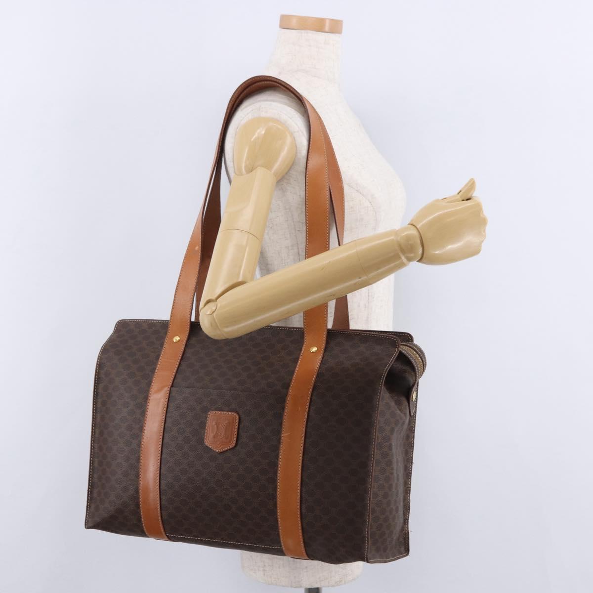 CELINE Macadam Canvas Tote Bag PVC Brown Gold Auth am12199A