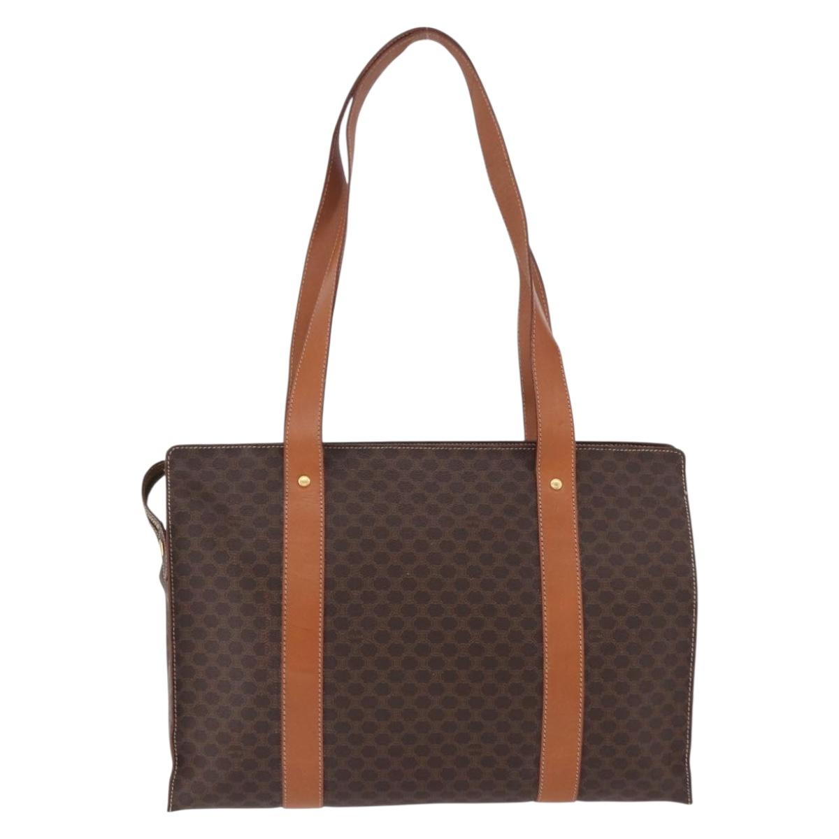 CELINE Macadam Canvas Tote Bag PVC Brown Gold Auth am12199A