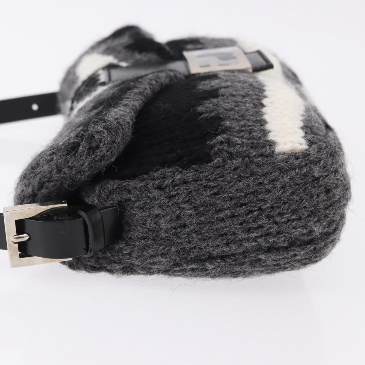FENDI Mamma Baguette Shoulder Bag Wool Gray Silver Auth am12200SAM