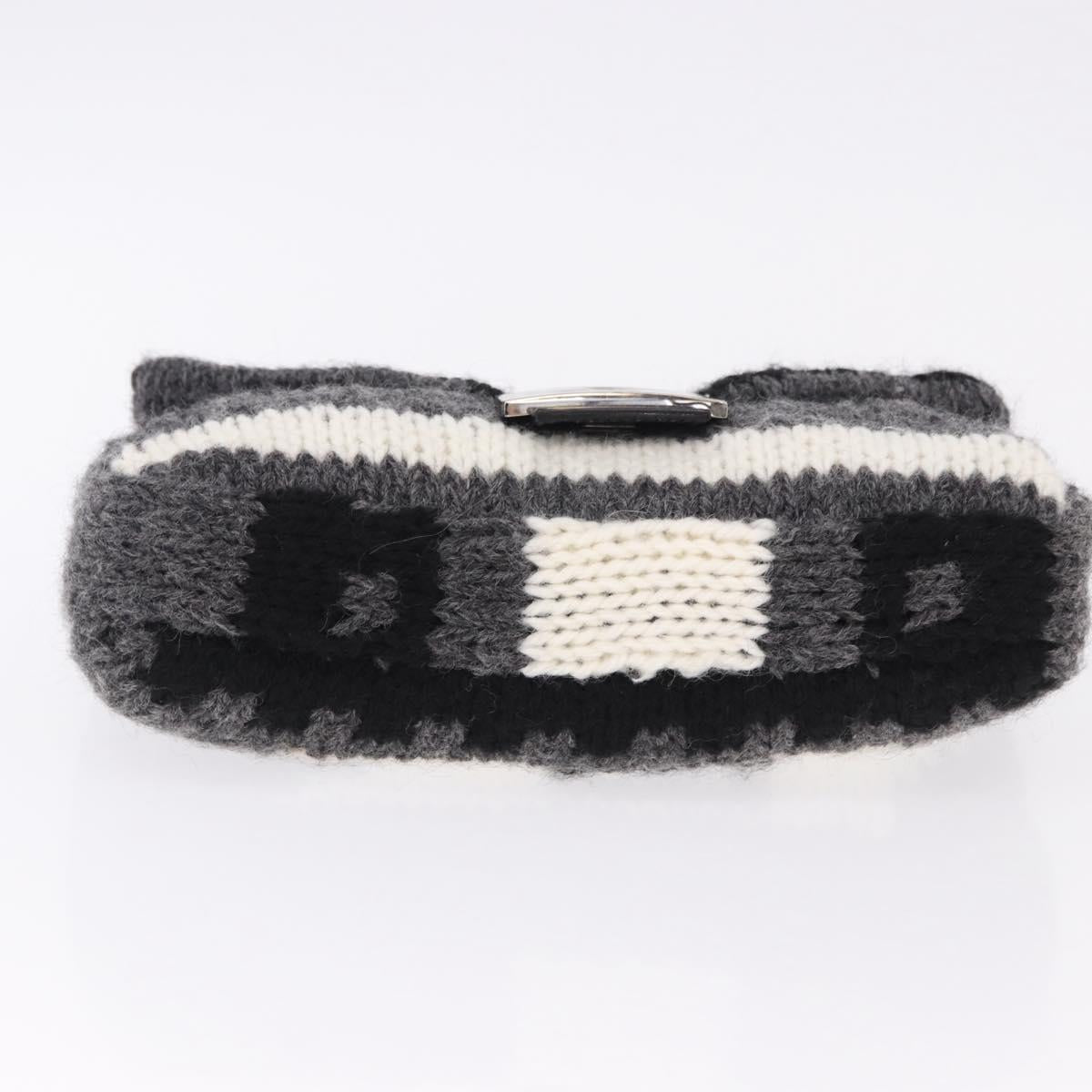 FENDI Mamma Baguette Shoulder Bag Wool Gray Silver Auth am12200SAM