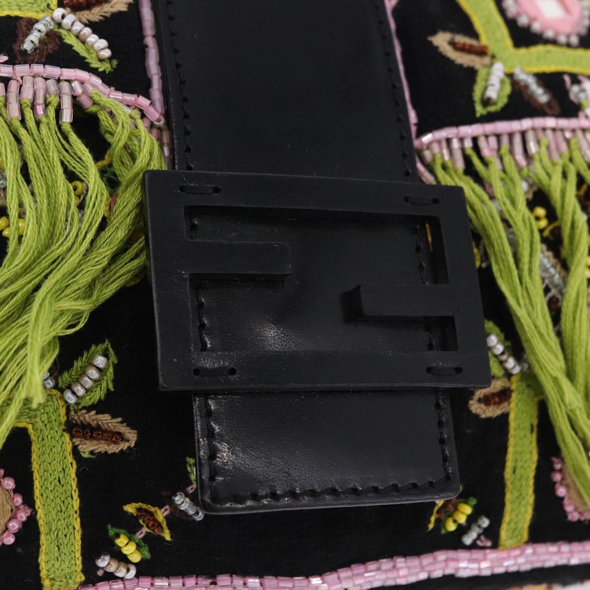 FENDI Beads Fringe Mamma Baguette Bag Canvas Multicolor Silver Auth am12201SAM
