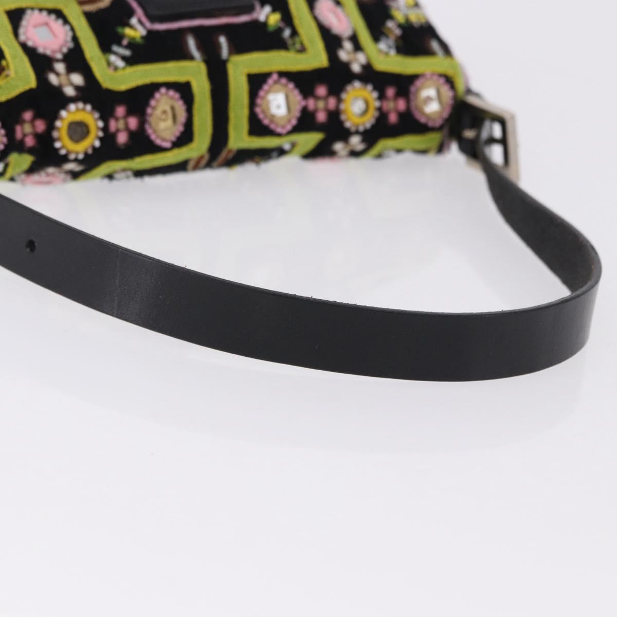 FENDI Beads Fringe Mamma Baguette Bag Canvas Multicolor Silver Auth am12201SAM