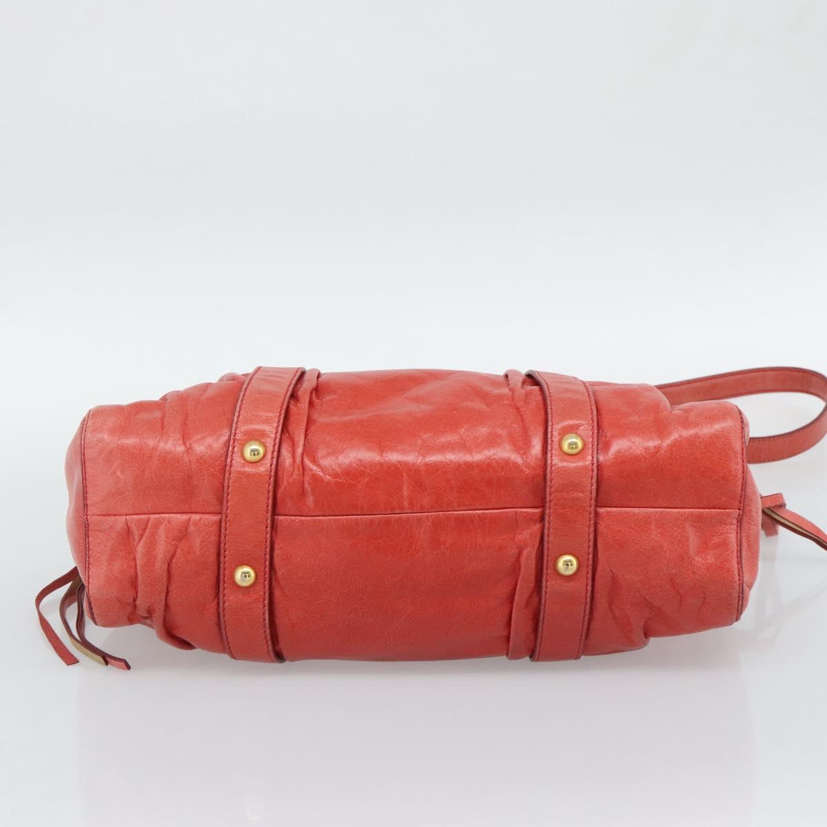 Miu Miu Side Ribbon Hand Bag Leather 2way Orange Gold Auth am12203V