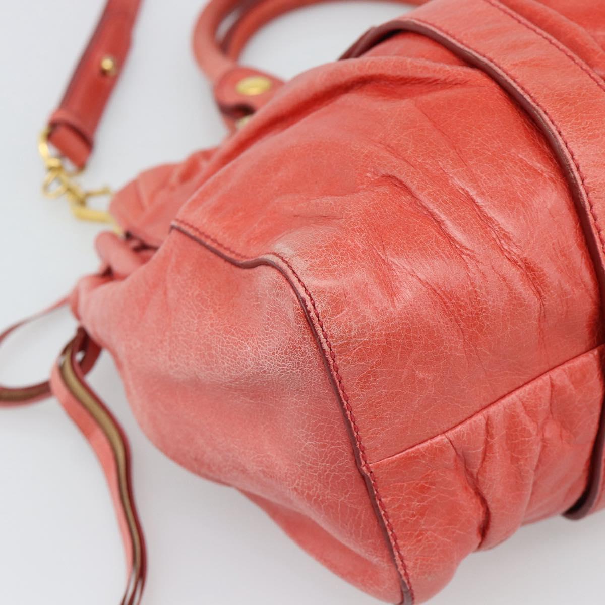 Miu Miu Side Ribbon Hand Bag Leather 2way Orange Gold Auth am12203V