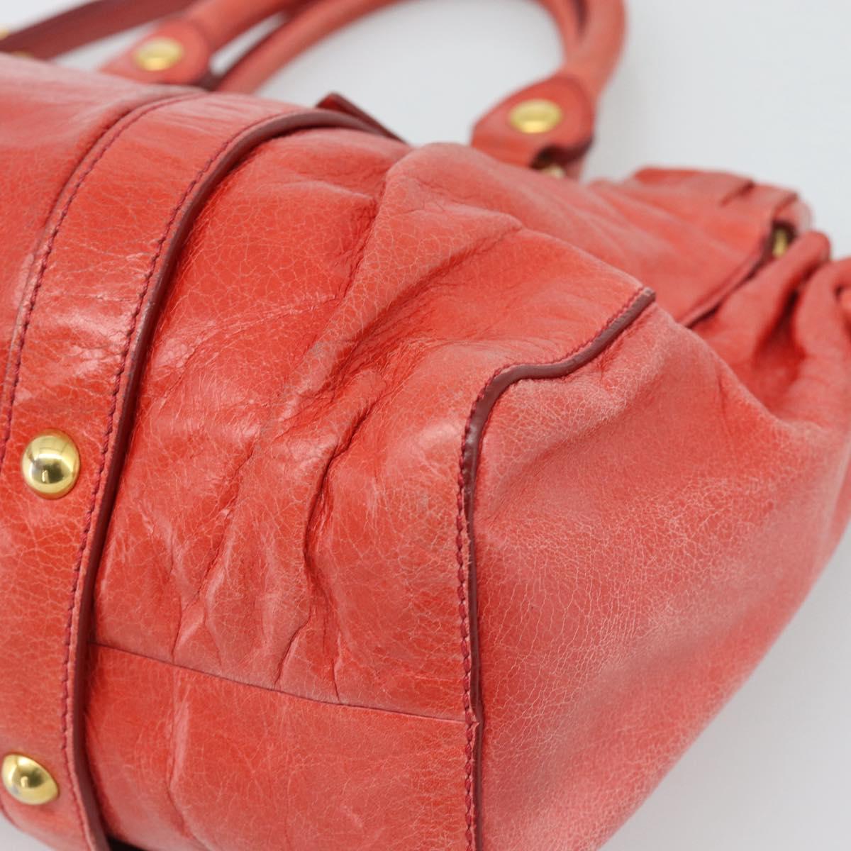 Miu Miu Side Ribbon Hand Bag Leather 2way Orange Gold Auth am12203V