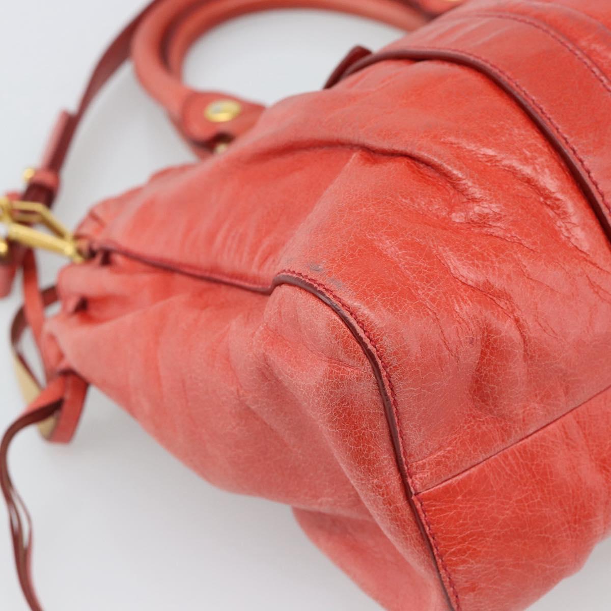 Miu Miu Side Ribbon Hand Bag Leather 2way Orange Gold Auth am12203V