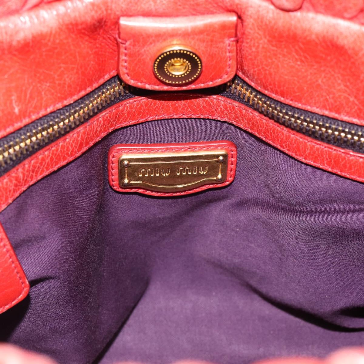Miu Miu Side Ribbon Hand Bag Leather 2way Orange Gold Auth am12203V