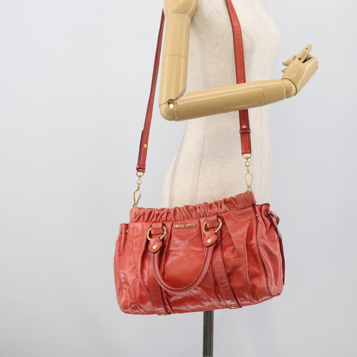 Miu Miu Side Ribbon Hand Bag Leather 2way Orange Gold Auth am12203V
