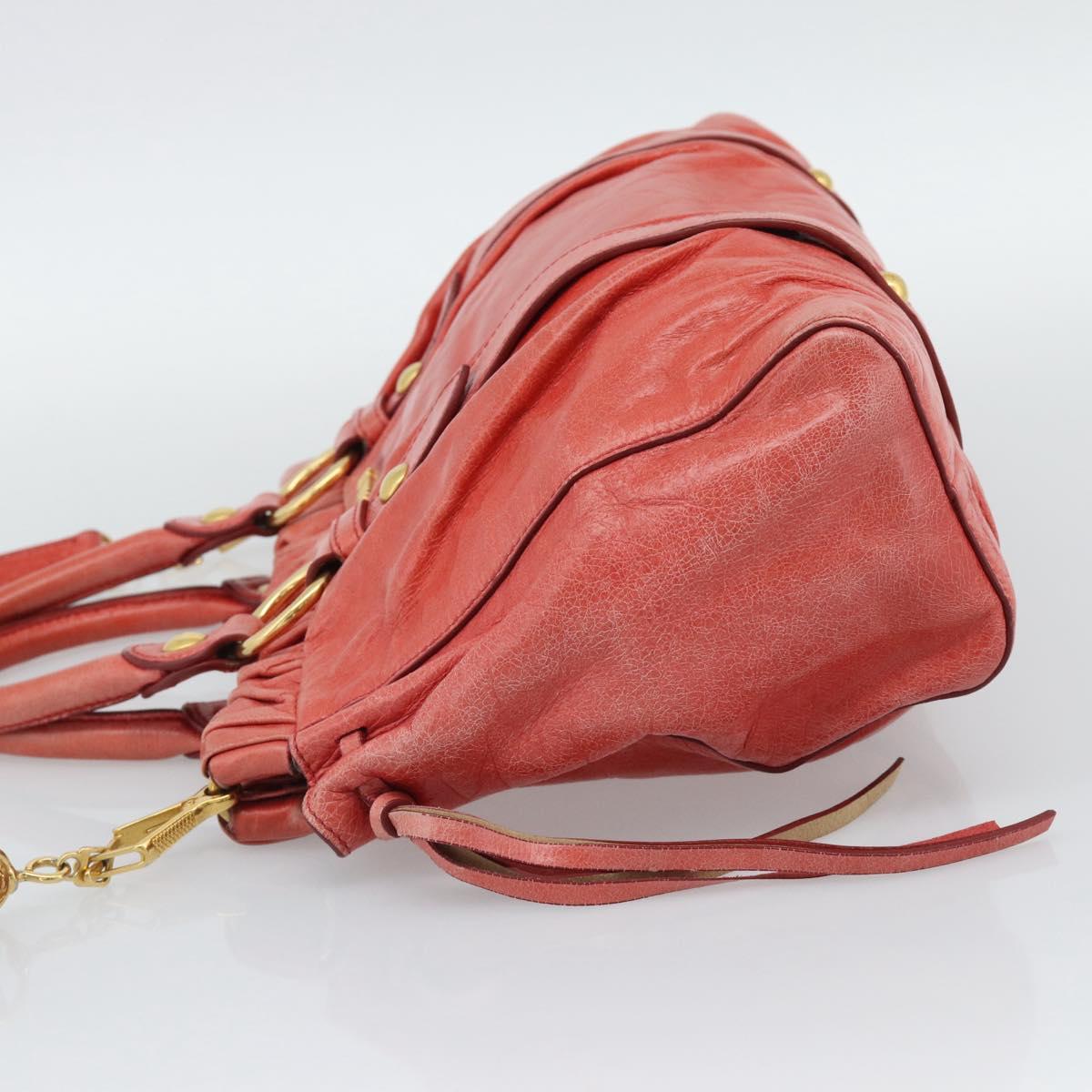 Miu Miu Side Ribbon Hand Bag Leather 2way Orange Gold Auth am12203V
