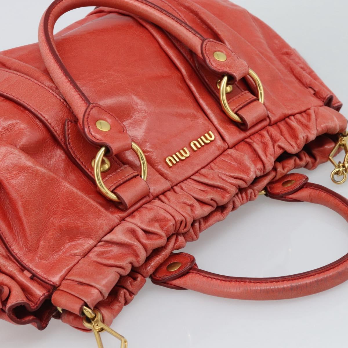 Miu Miu Side Ribbon Hand Bag Leather 2way Orange Gold Auth am12203V