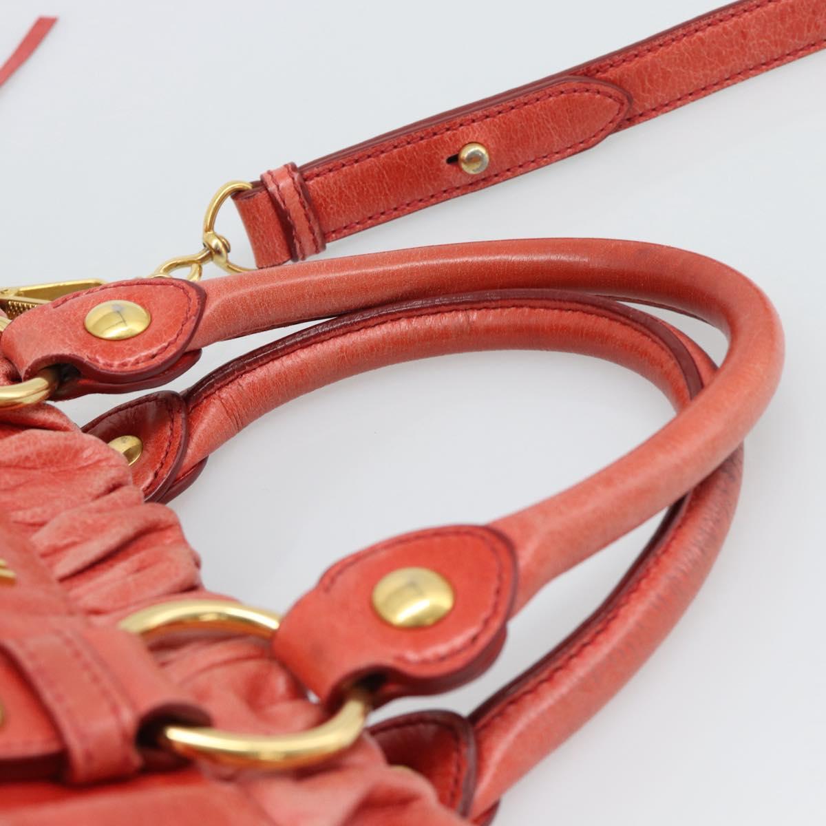 Miu Miu Side Ribbon Hand Bag Leather 2way Orange Gold Auth am12203V