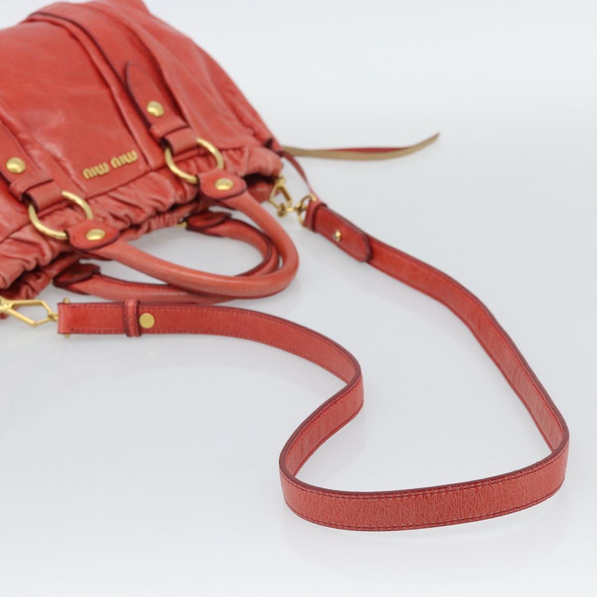 Miu Miu Side Ribbon Hand Bag Leather 2way Orange Gold Auth am12203V