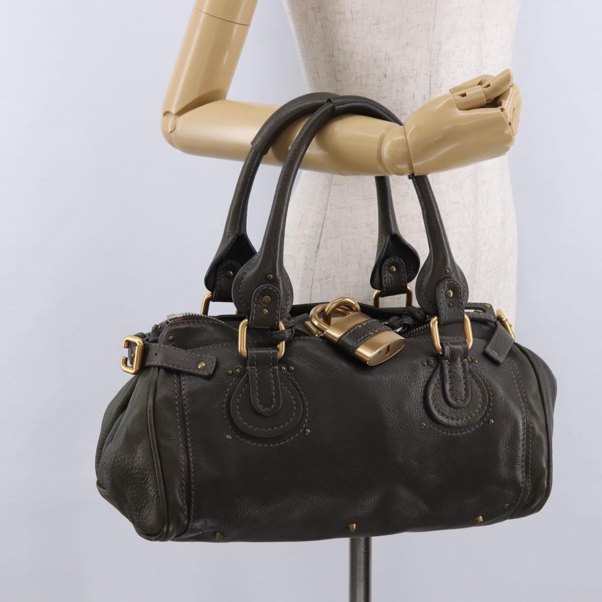 Chloe Paddington Hand Bag Leather Khaki Silver gold Auth am12204V