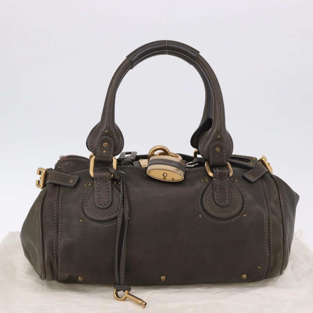 Chloe Paddington Hand Bag Leather Khaki Silver gold Auth am12204V
