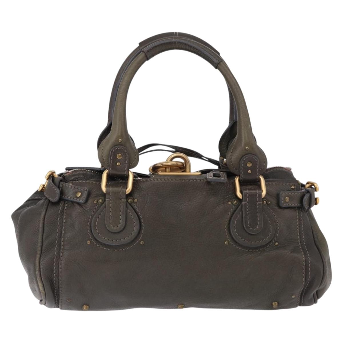 Chloe Paddington Hand Bag Leather Khaki Silver gold Auth am12204V