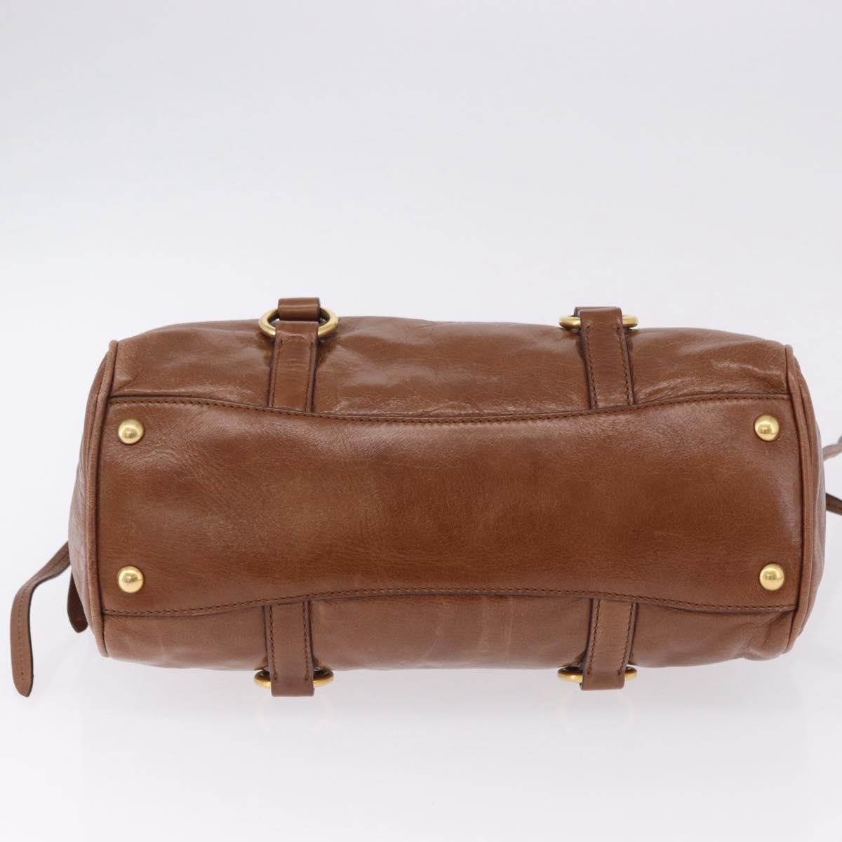 Miu Miu Side Ribbon Hand Bag Leather 2way Brown Gold RN0893 Auth am12206V