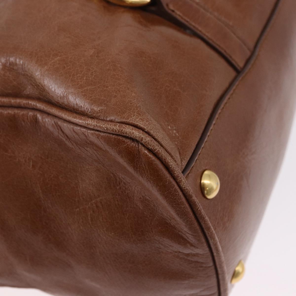 Miu Miu Side Ribbon Hand Bag Leather 2way Brown Gold RN0893 Auth am12206V