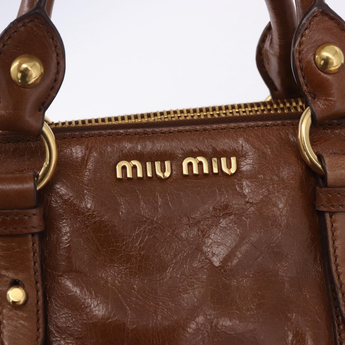 Miu Miu Side Ribbon Hand Bag Leather 2way Brown Gold RN0893 Auth am12206V