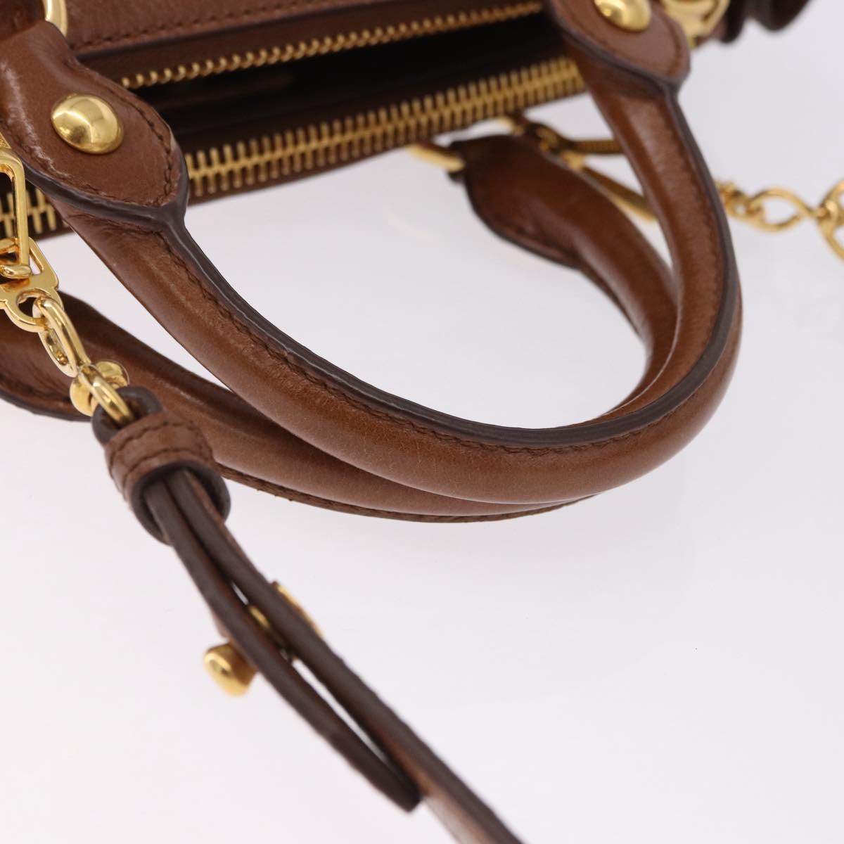 Miu Miu Side Ribbon Hand Bag Leather 2way Brown Gold RN0893 Auth am12206V
