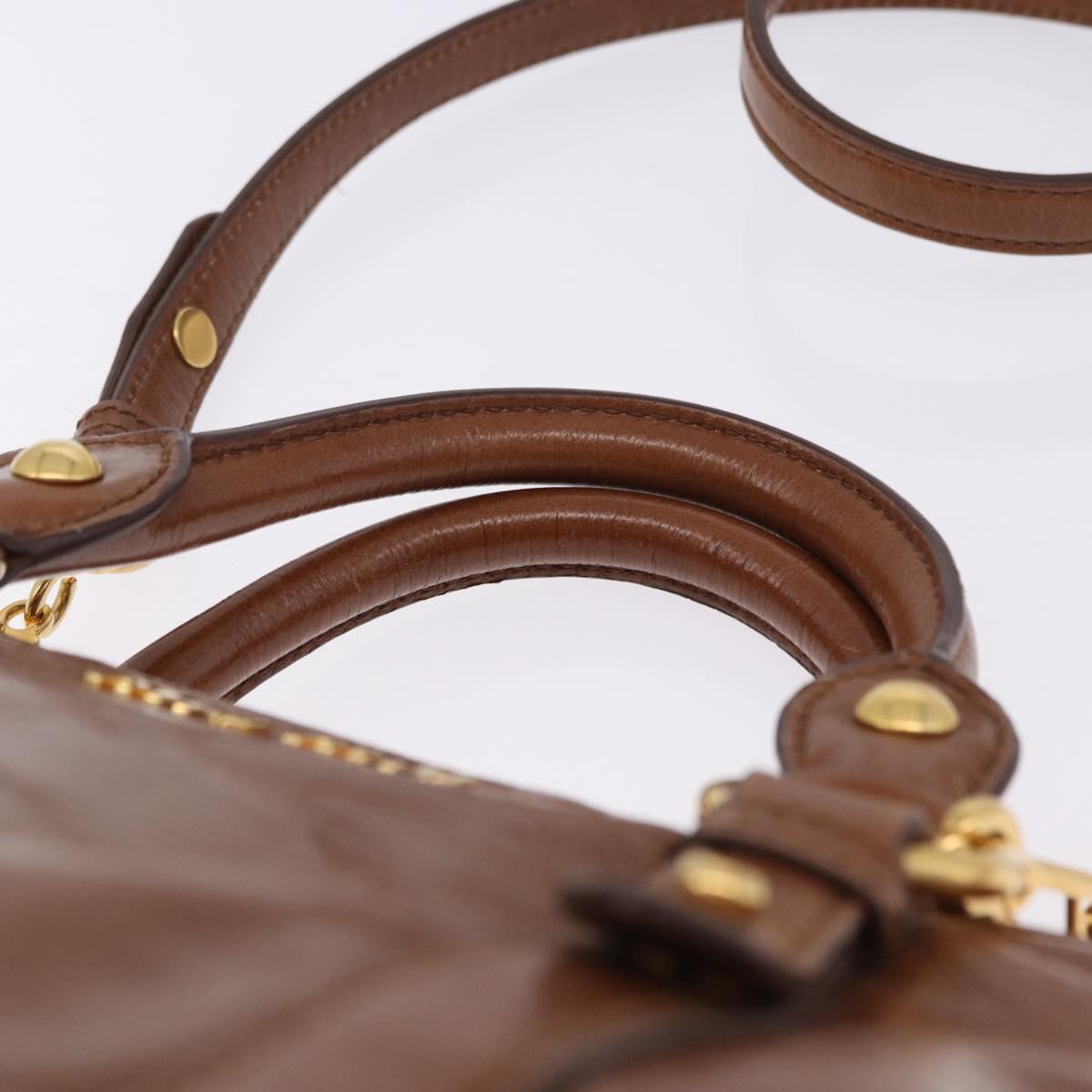 Miu Miu Side Ribbon Hand Bag Leather 2way Brown Gold RN0893 Auth am12206V