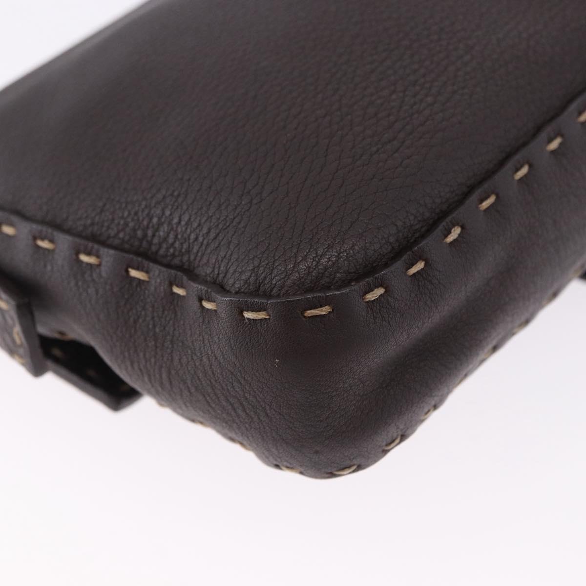FENDI Selleria Mamma Baguette Bag Leather Dark Brown Silver Auth am12207V