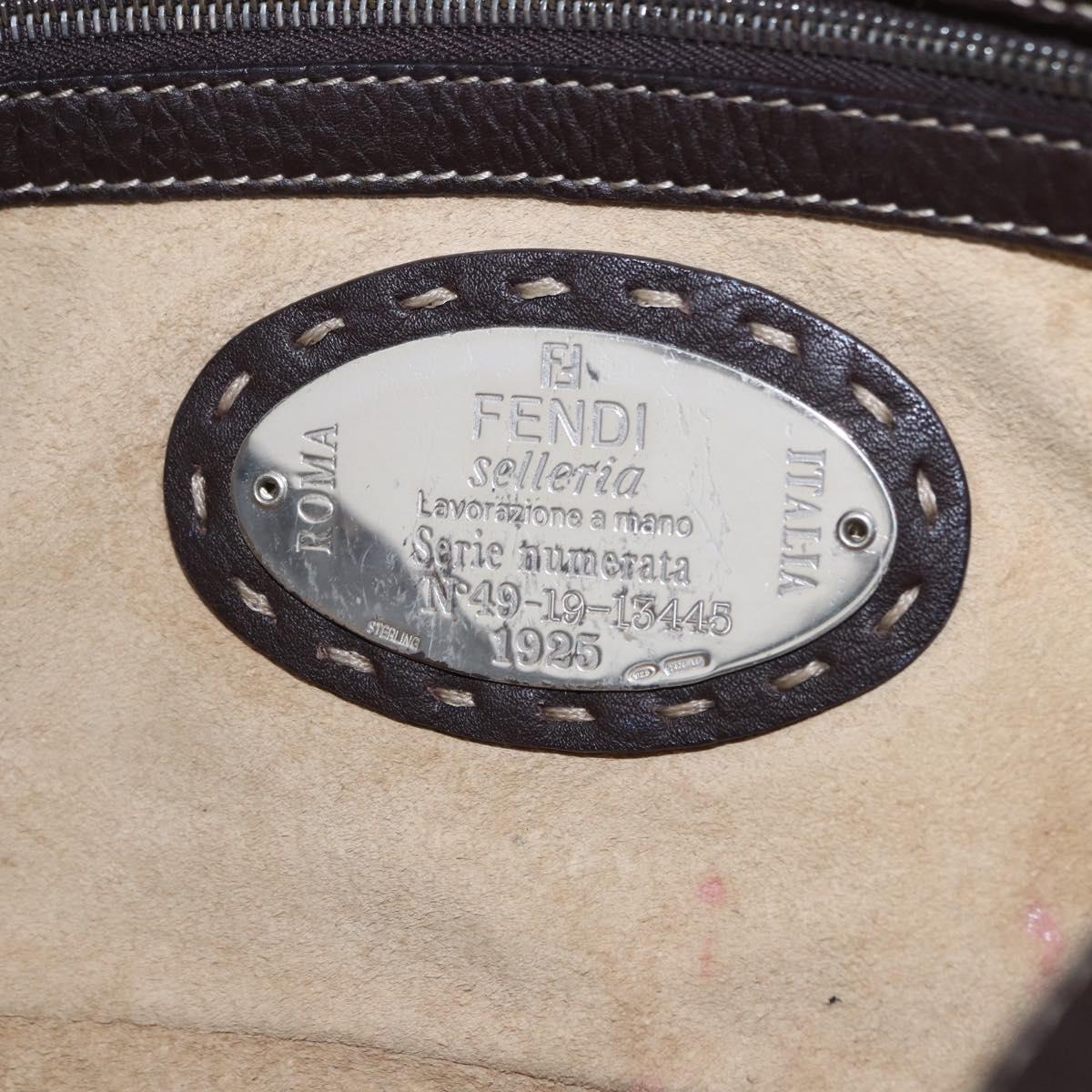 FENDI Selleria Mamma Baguette Bag Leather Dark Brown Silver Auth am12207V