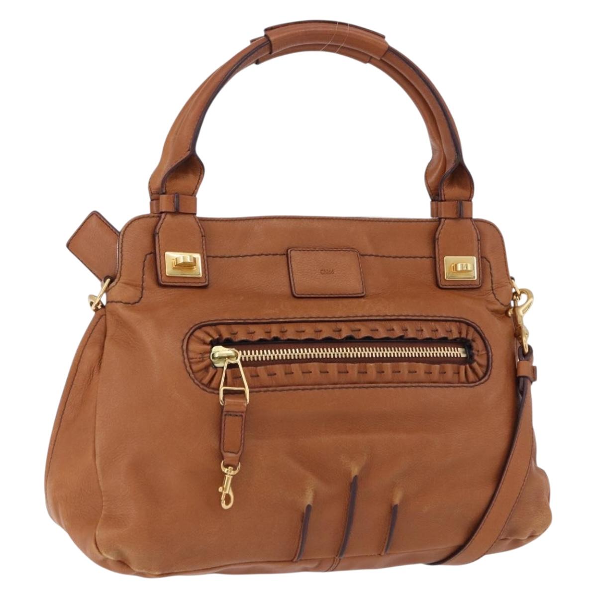 Chloe Margaret Hand Bag Leather 2way Brown Gold Auth am12208A