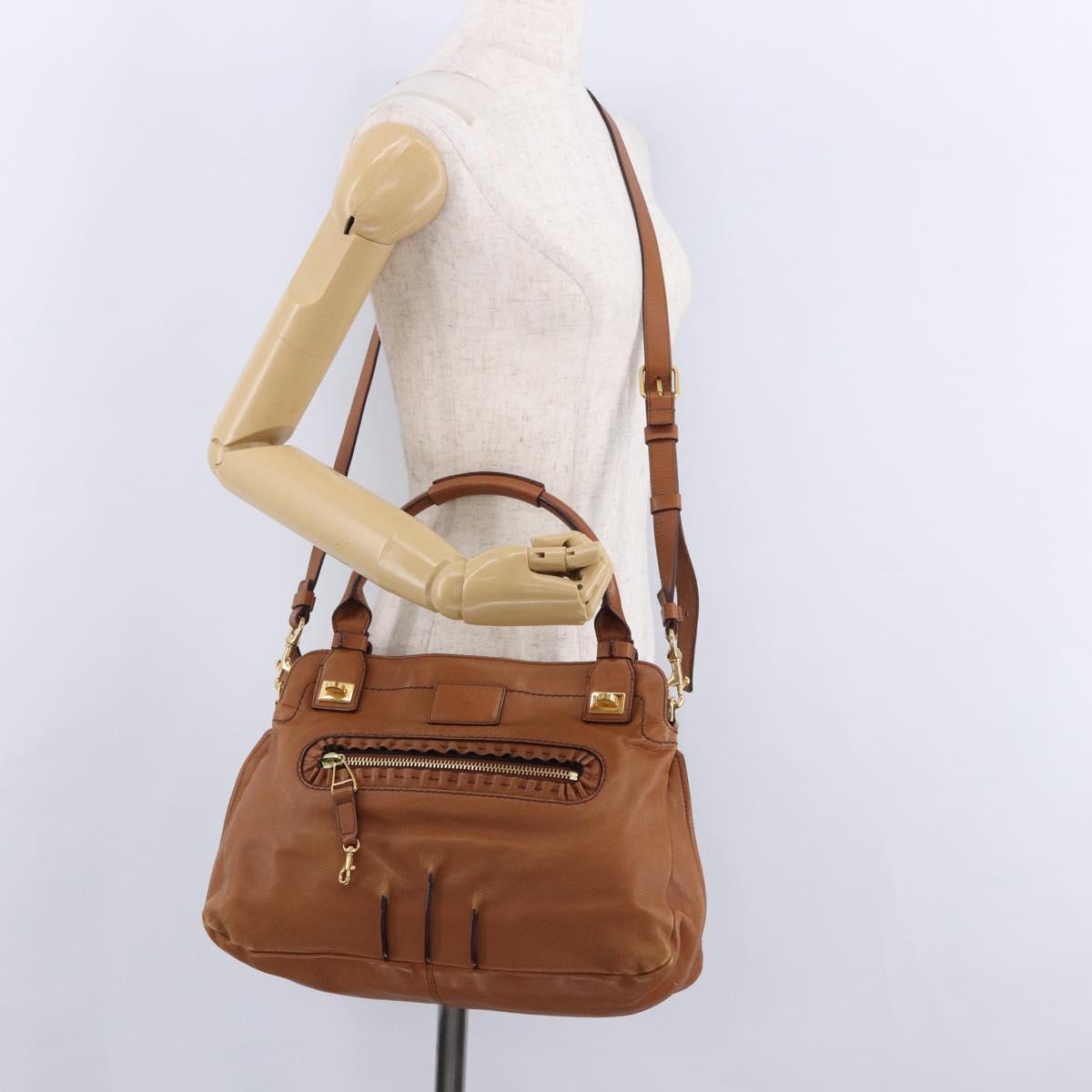 Chloe Margaret Hand Bag Leather 2way Brown Gold Auth am12208A