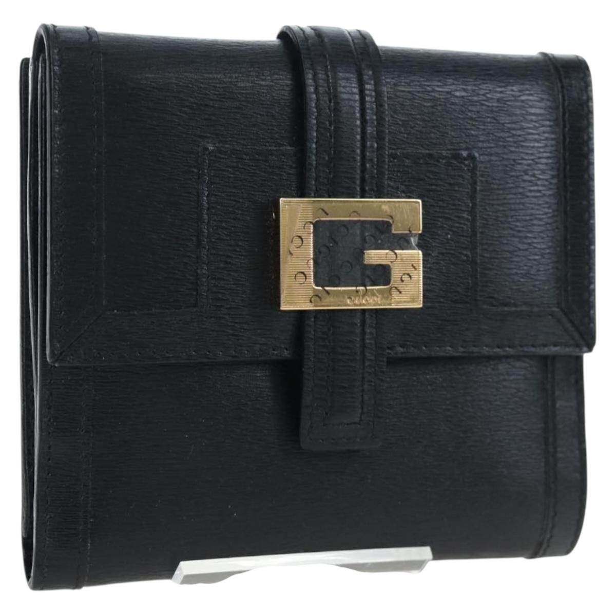GUCCI G Trifold Wallet Leather Black Auth am12210V