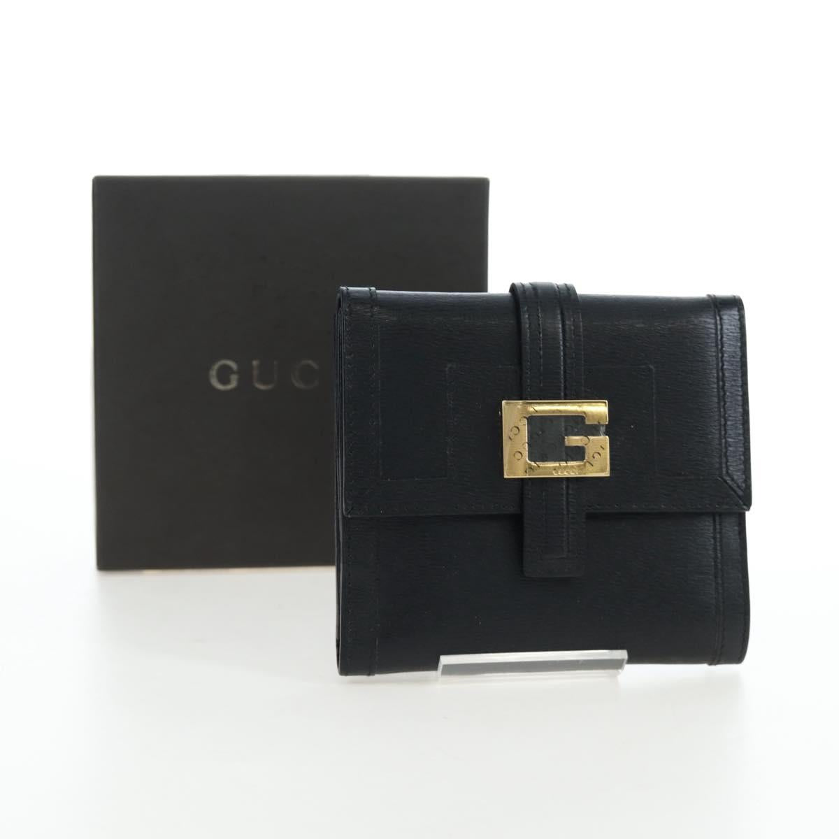 GUCCI G Trifold Wallet Leather Black Auth am12210V