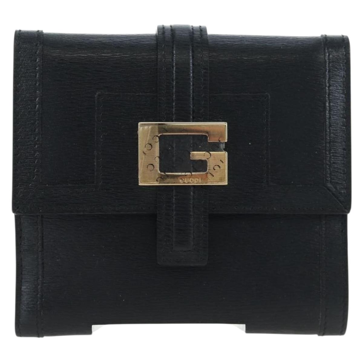 GUCCI G Trifold Wallet Leather Black Auth am12210V