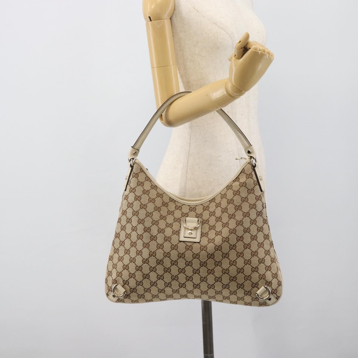 GUCCI GG Canvas Abbey Shoulder Bag Beige Gold 130737 Auth am12216V
