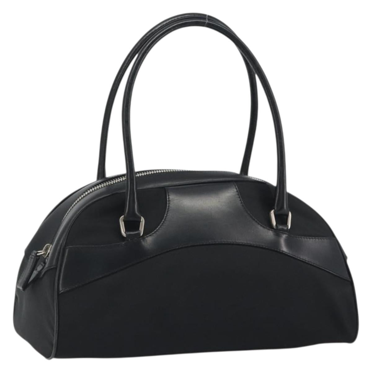PRADA Hand Bag Nylon Leather Black Silver Auth am12218V