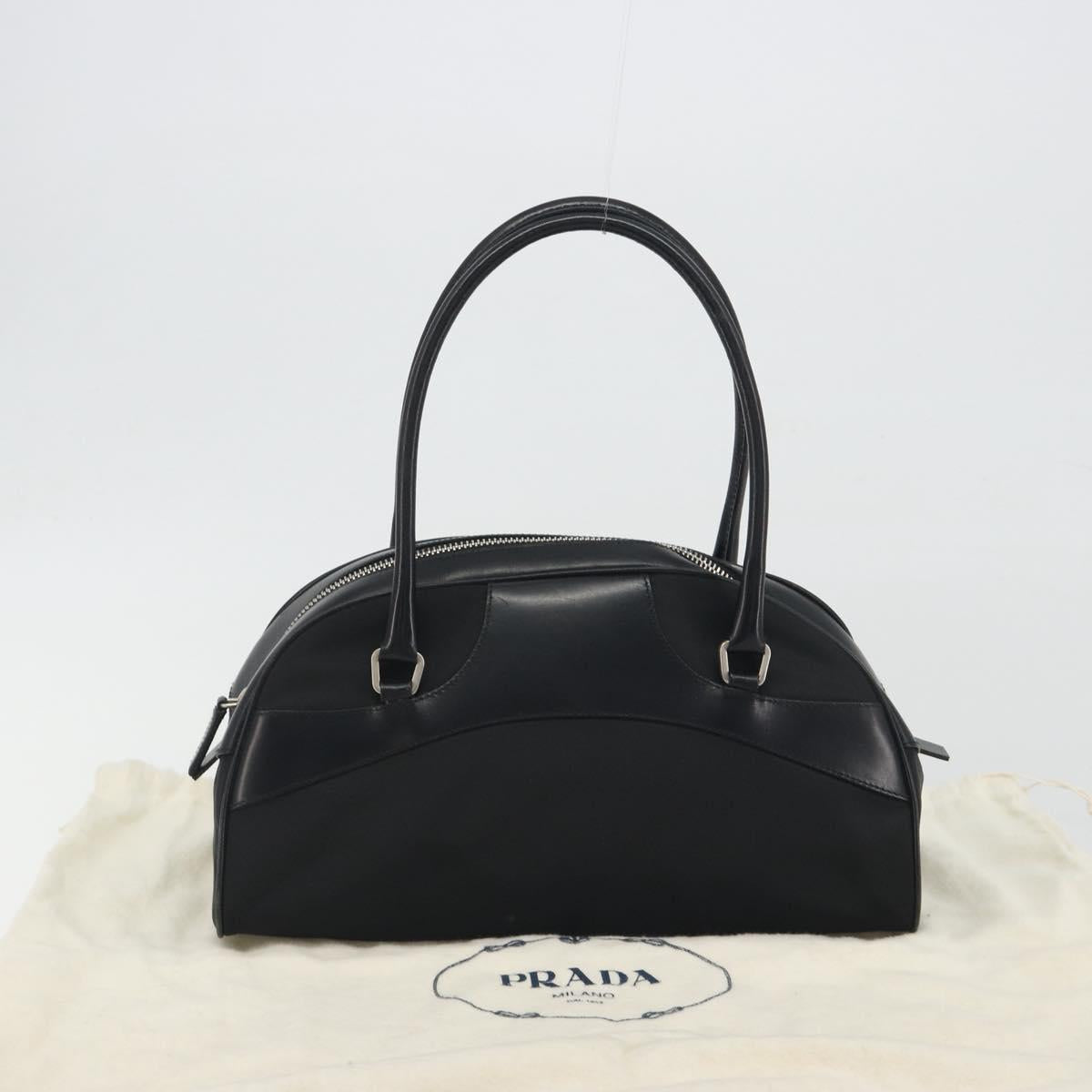 PRADA Hand Bag Nylon Leather Black Silver Auth am12218V