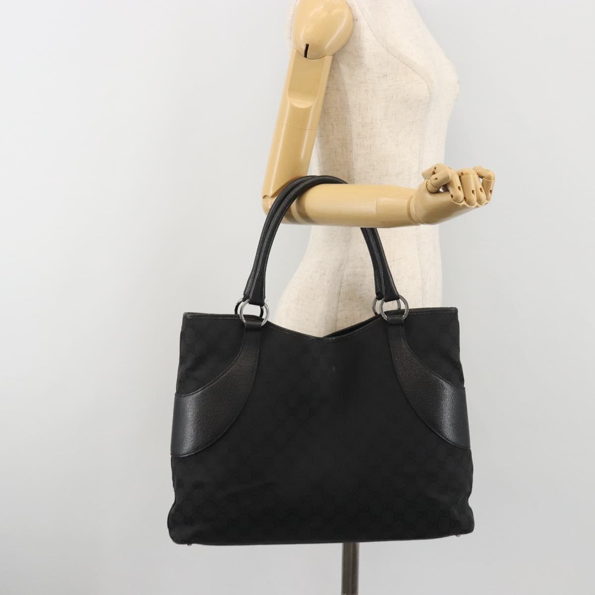 GUCCI GG Canvas Tote Bag Black Silver 113016 Auth am12219A